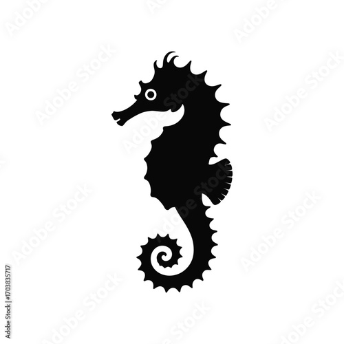 Simple Seahorse Silhouette Illustration with Detailed Spikes and Curled Tail Design