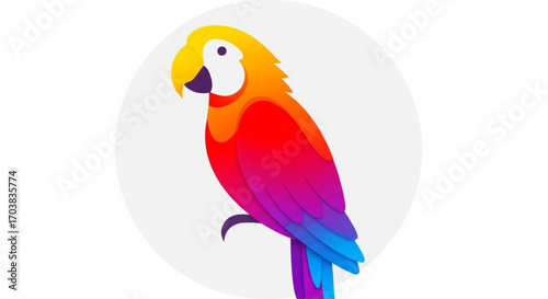 Vibrant, colorful parrot perched elegantly, showcasing a stunning gradient of tropical hues, perfect for adding a touch of exotic flair and lively energy to any design project.
