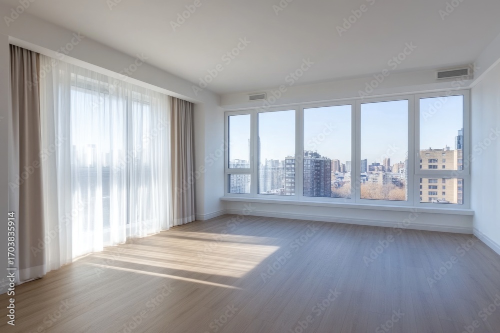 Fototapeta premium Sunny modern apartment with city view