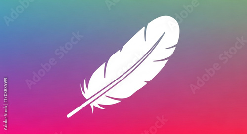 Elegant white feather drifts gracefully against a vibrant, modern gradient sky, symbolizing lightness, freedom, and delicate beauty for creative projects.