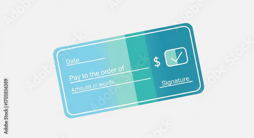 Modern check design for financial transactions and payment approvals, showcasing clear fields for date, payee, and amount with a secure signature space