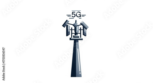 Modern 5G cell tower icon symbolizing advanced wireless communication and network expansion, perfect for tech innovation and connectivity concepts