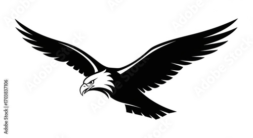Powerful eagle soaring with wings spread wide, symbolizing freedom, strength, and ambition for dynamic branding and design projects.