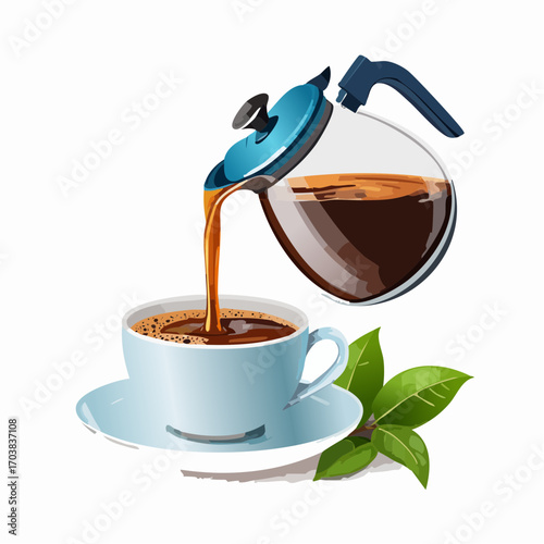 Pouring Coffee: A captivating illustration of freshly brewed coffee gracefully cascading from a carafe into a delicate cup, evoking a sense of morning rituals and comforting moments.