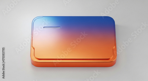 Modern abstract rectangular object with vibrant blue to orange gradient, sleek metallic finish, and minimalist design symbolizing innovation and technology, perfect for futuristic concepts.