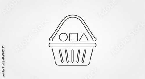 Modern shopping cart icon symbolizing retail, commerce, and purchasing decisions with abstract shapes representing products for online stores and consumer goods.