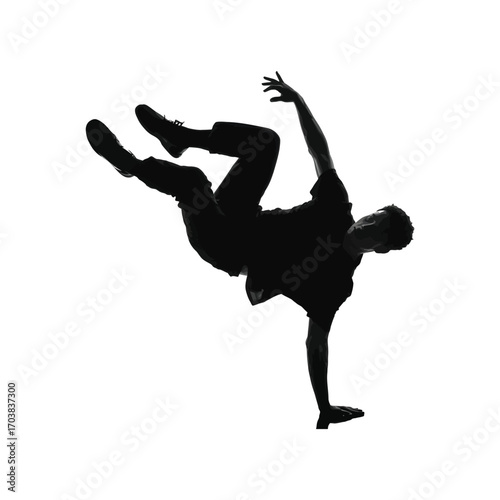 Dynamic Breakdancer Silhouette Illustration in Mid-Air Freeze on a White Background