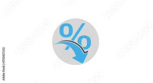 Dynamic percentage sign with a downward arrow signifies a sharp decline in rates, prices, or economic performance, perfect for financial reports and market analysis.