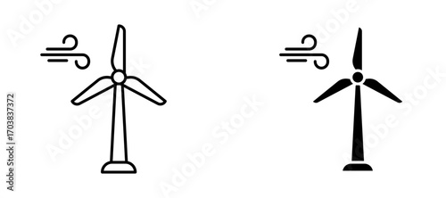 Wind turbine Icons in solid and liner versions.