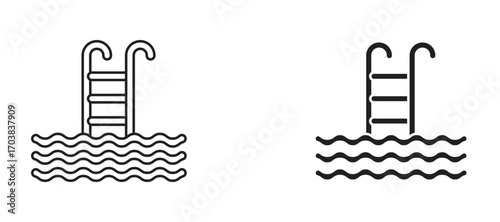 Swimming Pool Icons in solid and liner versions.