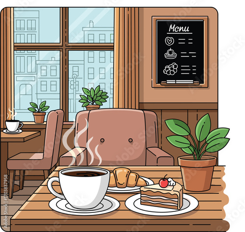 BasHBCartoon OCartooCoffee Time AI Scene – Vector Illustration