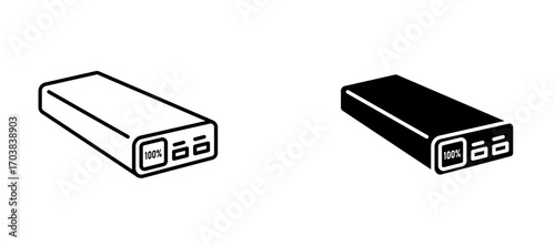 Power bank Icons in solid and liner versions.