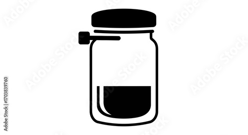 Mason Jar with Liquid Simple Black and White Icon