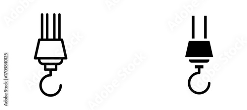 Industrial Crane hook Icons in solid and liner versions.