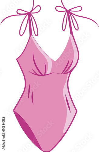 Pink one piece swimsuit with tie straps vector