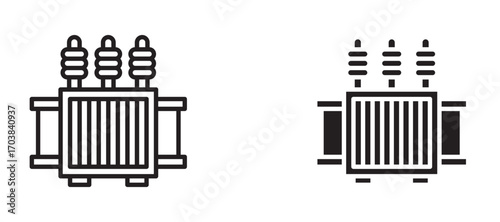 Electric transformer Icons in solid and liner versions.