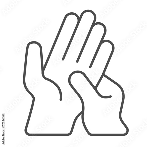 Two hands thin line icon, family therapy concept. Vector graphics. Hands of adult and child palm, care sign on white background, outline style icon for mobile or web design.