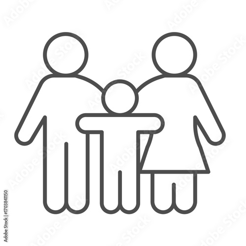 Healthy couple and child thin line icon, family therapy concept. Vector graphics. Man with woman and kid, psychology sign on white background, outline style icon for mobile or web design.