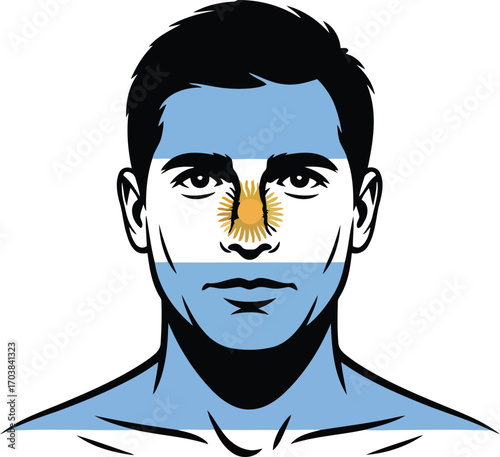 Argentinian Patriotism Portrait Vector Illustration with National Flag Face Paint Design