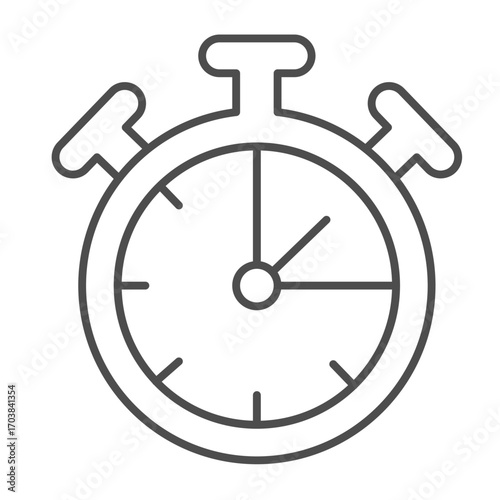 Stopwatch timer with buttons thin line icon, time measurement concept. Vector graphics. Alarm clock with arrows sign on white background, outline style icon for mobile or web design.