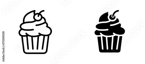 Cup Cake Icons in solid and liner versions.