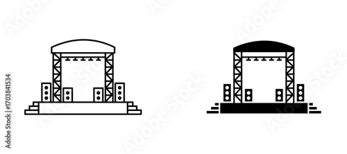 Concert stage Icons in solid and liner versions.