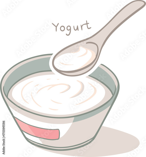Creamy yogurt in bowl with spoon white
