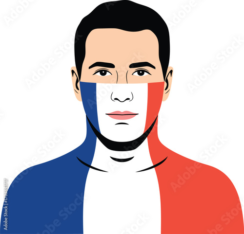 French Flag Face Paint Man Portrait Symbol of National Pride and Support