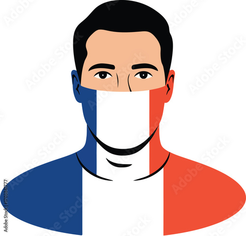 French Flag Face Mask Man Portrait Symbol of Protection and National Identity