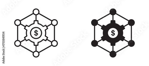 Business modeling Icons in solid and liner versions.