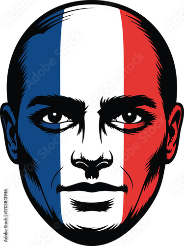French Patriotism Portrait Vector Graphic with Tricolore Flag on Transparent Field