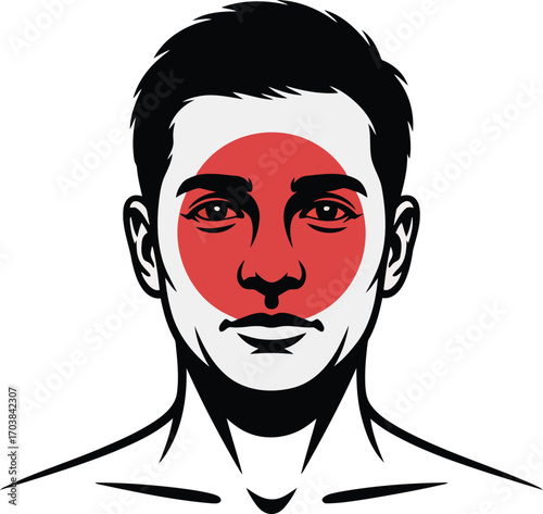 Japanese Patriotism Portrait Vector Illustration with National Flag Face Paint Design