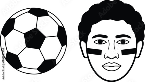 Soccer Ball and Fan Face Paint Vector Illustration for Sports Enthusiasts and Game Day Spirit
