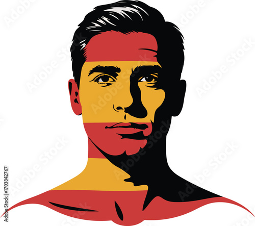 Spanish Pride Portrait Vector Illustration with Flag Colors and Bold Graphic Style Design