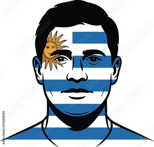Uruguayan Pride Portrait Vector Art with Flag and Sun Symbol on Transparent Canvas