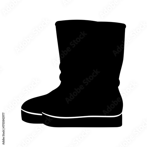 Black silhouette of a warm winter boot with a thick sole and lining