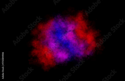 Colorful red blue and magenta smoke cloud on transparent background with soft diffusion isolated in vertical shape and glowing texture