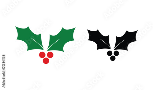 Two holly sprigs one color one silhouette with berries