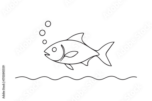 Swimming fish vector art on white background.