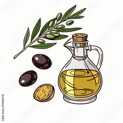 Olive branch bottle olives oil green black