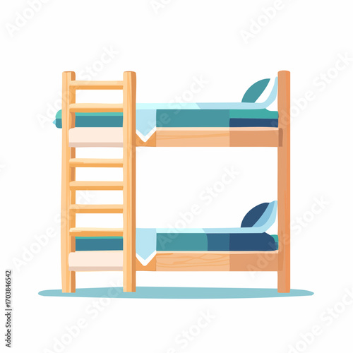 Ein platzsparendes Etagenbett aus hellem Holz