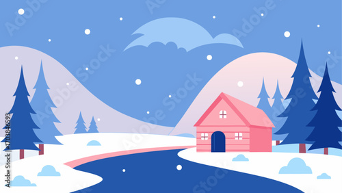 Winter landscape with house and snow scene