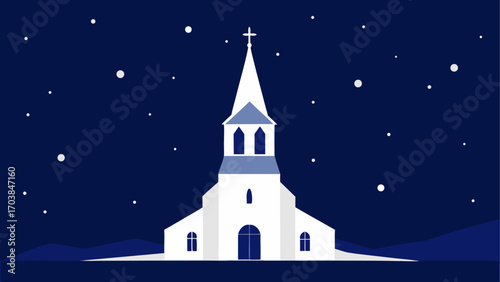 Church at night under starry sky design