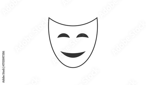 Simple line art of a smiling theater mask on white background