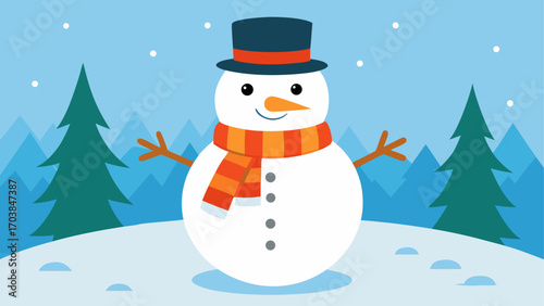 Cartoon snowman with hat and scarf image