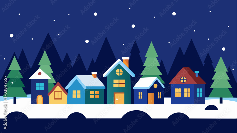 Fototapeta premium Winter village scene with snowy landscape