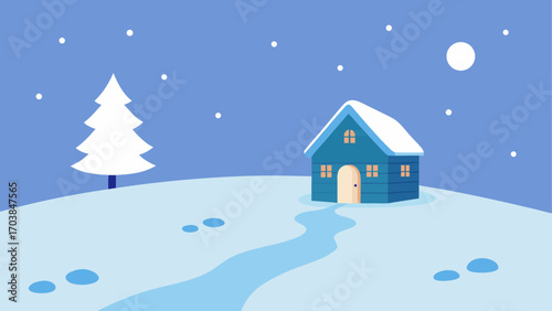 Winter scene with house and snowy tree art