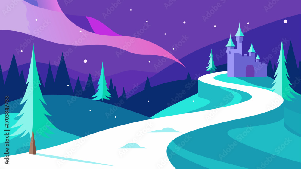 Fototapeta premium Winter landscape with castle and snowy path