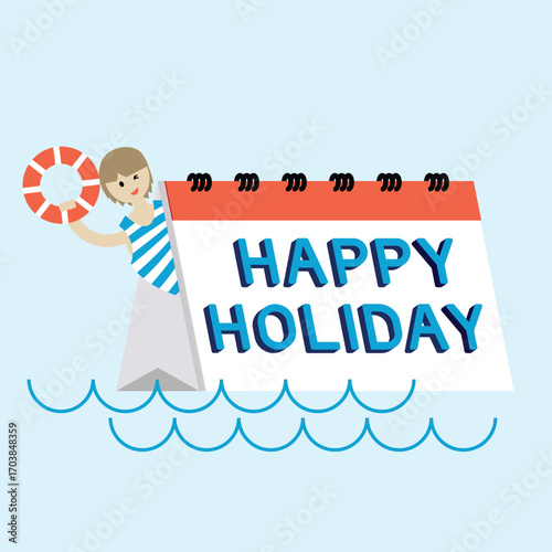 Happy Holiday Calendar with A Boy Show Swim Ring.