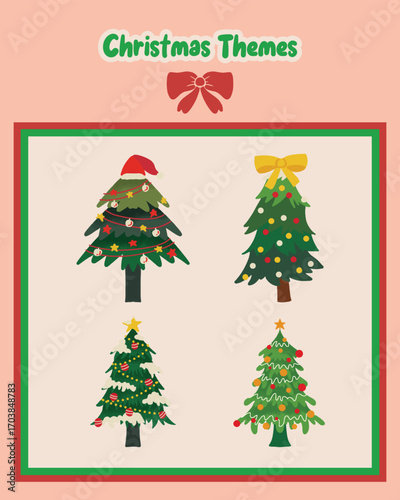 Christmas tree decoration vector set sticker with festive ornaments